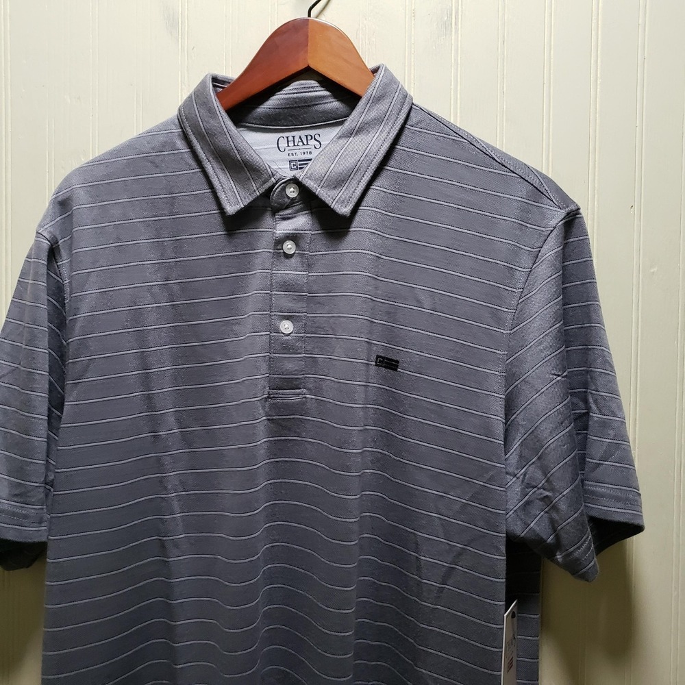 Chaps Seacoast Wash Polo Shirt Mens XL‎ Gray Stripe Short Sleeve Knit Top